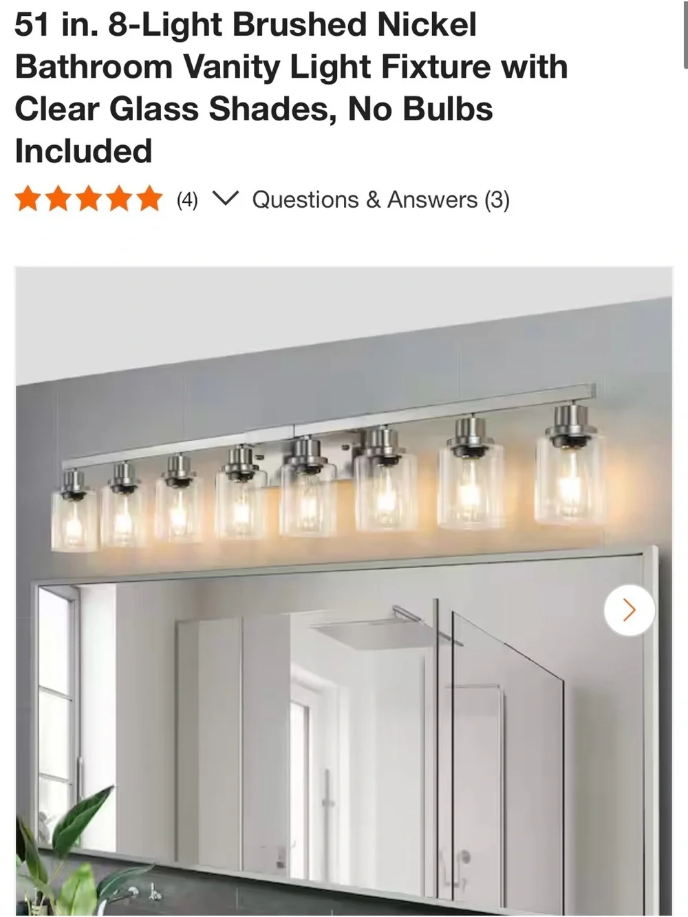 New 51” Brushed Nickel 8-Light Bathroom Vanity Light
